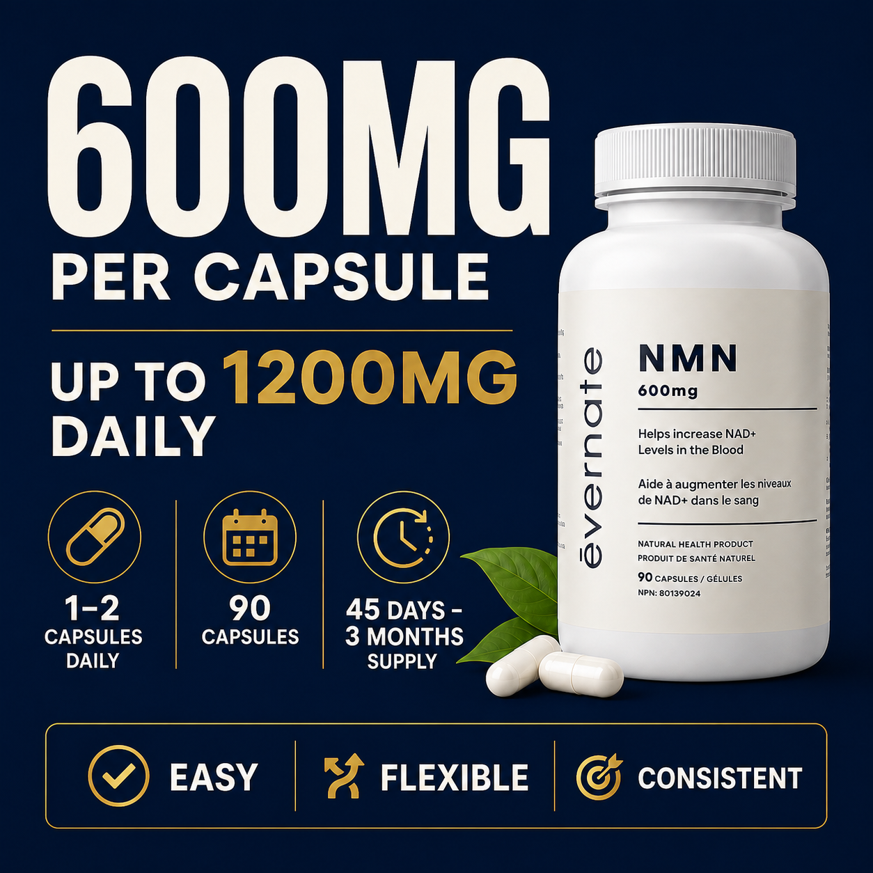 NMN 600mg 99.6% Pure — NAD+ Energy & Longevity – Evernate